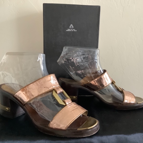 Marc By Marc Jacobs Sz 39(9) Princess Metallic Copper Leather Chunky Heal Slide - Picture 2 of 6